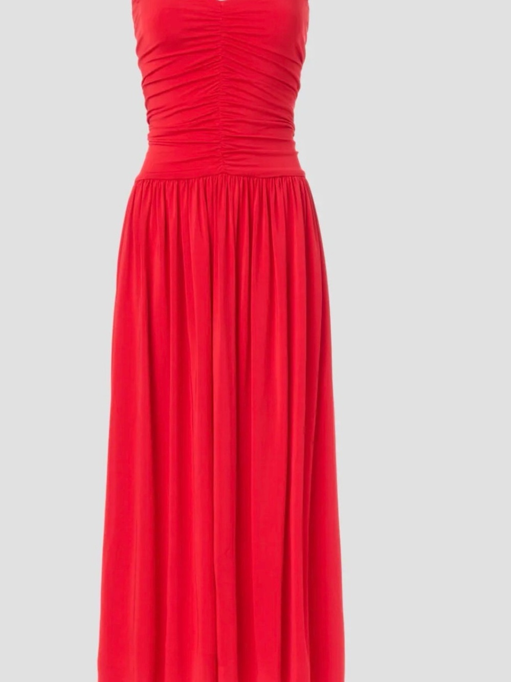 Rosetti Strapless Red Ruched Maxi Dress